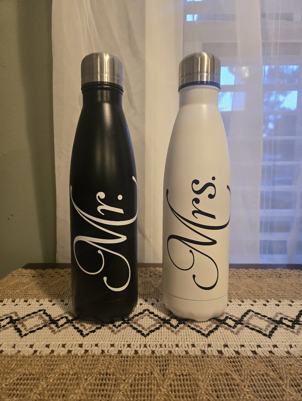 Mr. and Mrs. Stainless Steel Insulated Water Bottles - Black & White